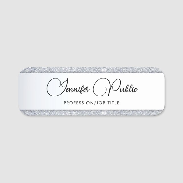 Customer Silver Glitzer Calligraphierte Vorlage Namensschild (Vorderseite)