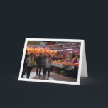 Customers at the Mercado Central, Valencia, Spain Karte<br><div class="desc">Customers at the Mercado Central,  Valencia,  Spain Greeting Card. You can easily customize this product for free if you would like to add wording or change the color of the background.</div>