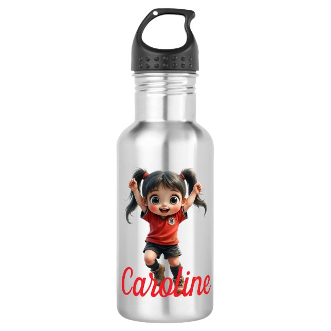Customisable Chibi Style Girl Soccer Player Edelstahlflasche (Vorderseite)