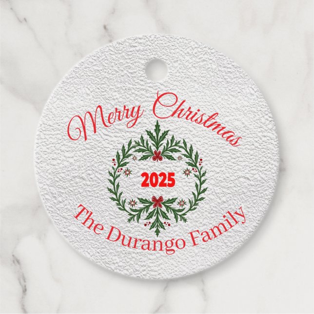 Customisable Christmas Festive Floral Wreath Geschenkanhänger (Vorderseite)