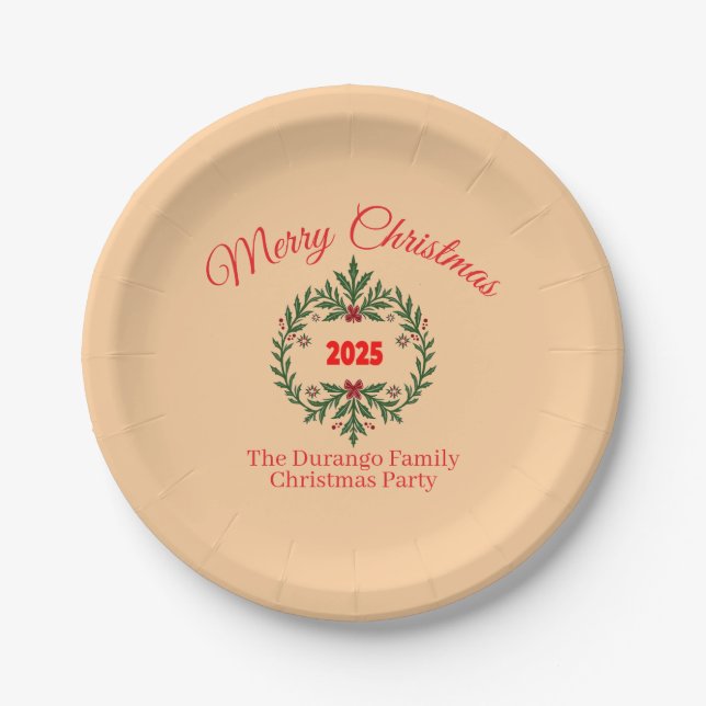 Customisable Christmas Festive Floral Wreath  Pappteller (Vorderseite)