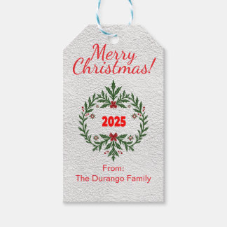Customisable Christmas Party Festive Floral Wreath Geschenkanhänger