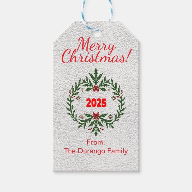 Customisable Christmas Party Festive Floral Wreath Geschenkanhänger (Vorderseite)