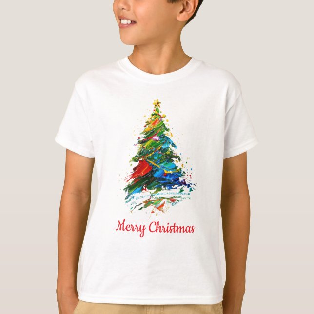 Customisable Christmas Tree Oil Painting Child T-Shirt (Vorderseite)