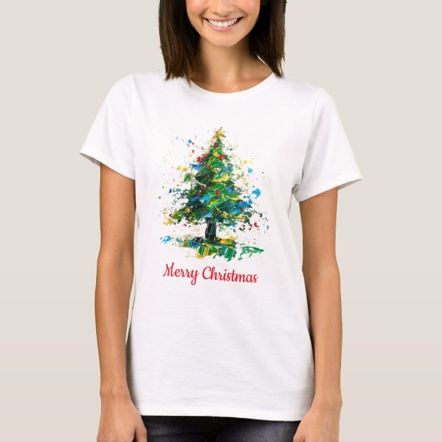 Customisable Christmas Tree Oil Painting Style T-Shirt (Vorderseite)