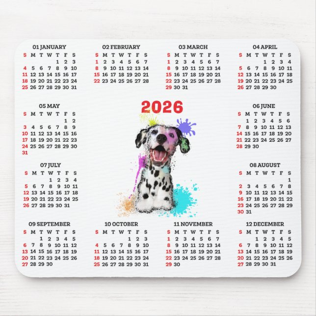 Customisable Cute Dalmatian Dog Calendar Mousepad (Vorne)