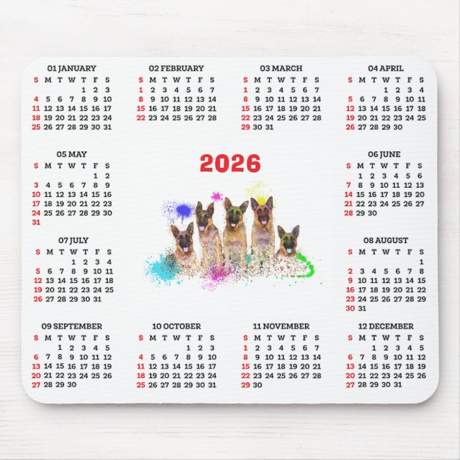 Customisable Cute German Shepherd Dog Calendar  Mousepad (Vorne)