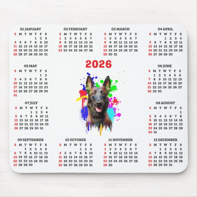 Customisable Cute Malinois Dog Calendar Mousepad (Vorne)