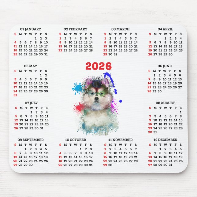 Customisable Cute Pomsky Dog Calendar  Mousepad (Vorne)