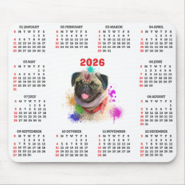 Customisable Cute Pug Dog Calendar  Mousepad
