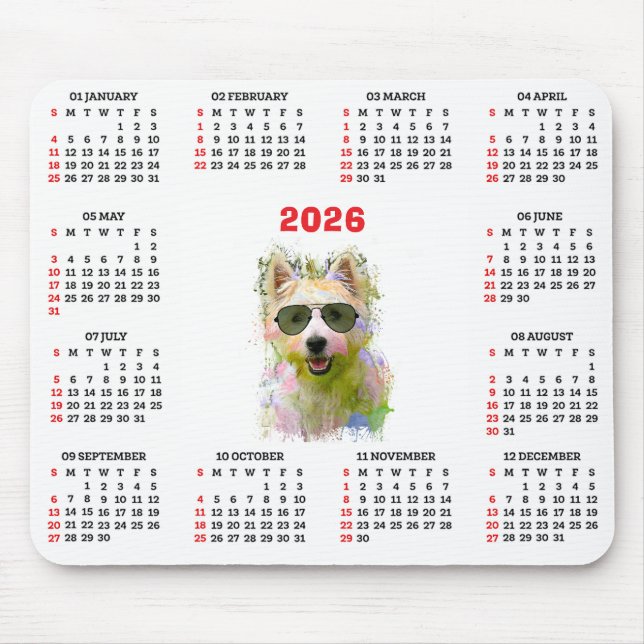 Customisable Cute Westie Dog Calendar  Mousepad (Vorne)