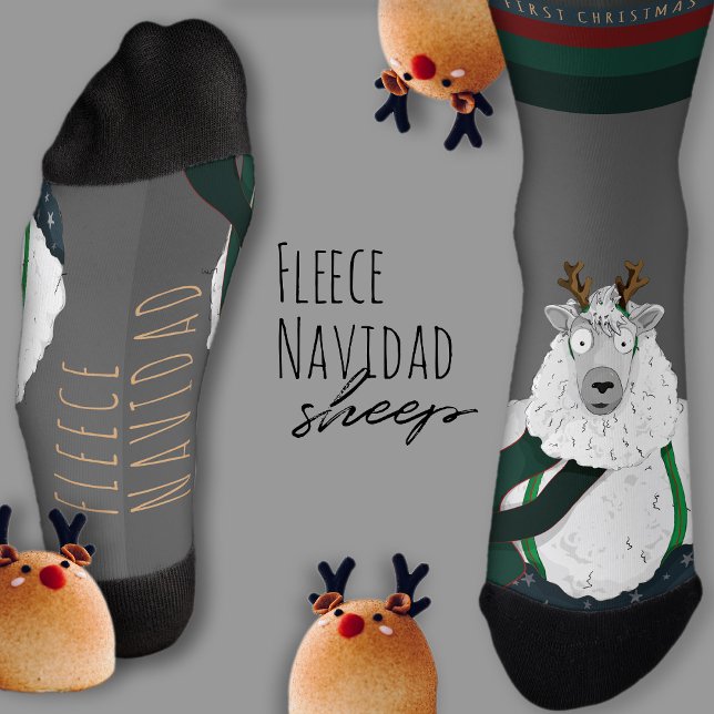 Customisable “Fleece Navidad” Sheep Funny Fun Grey Socken (Von Creator hochgeladen)