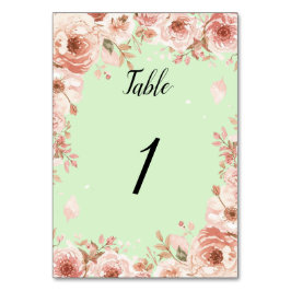 Customisable Floral Wedding mint and Pink Roses  Tischnummer