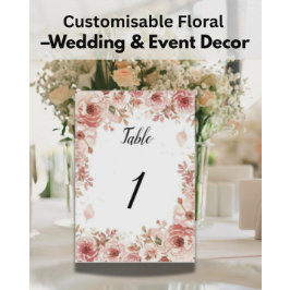 Customisable Floral Wedding Pink Roses Table Numbe Tischnummer