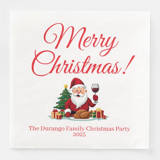 Customisable Happy Santa Claus Christmas Dinner Serviette (Vorderseite)