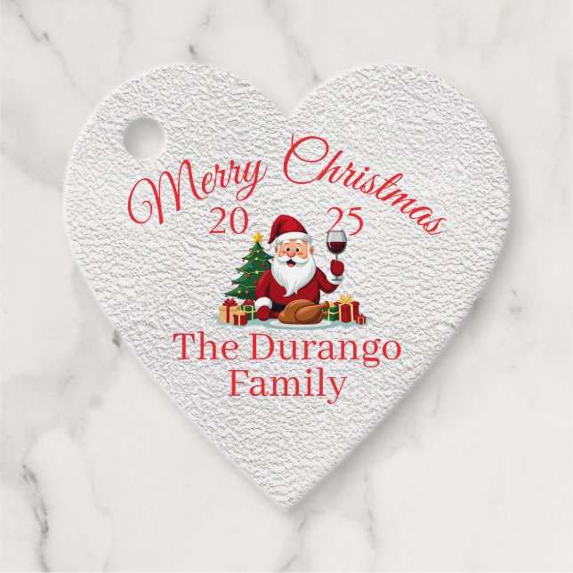 Customisable Happy Santa Claus Christmas Heart Geschenkanhänger (Vorderseite)