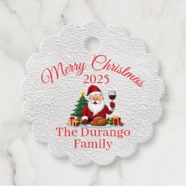 Customisable Happy Santa Claus Christmas Scalloped Geschenkanhänger
