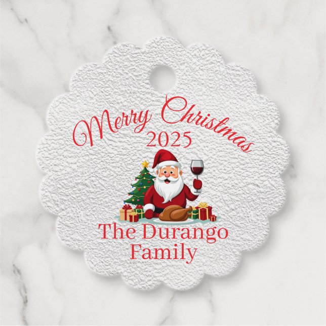 Customisable Happy Santa Claus Christmas Scalloped Geschenkanhänger (Vorderseite)