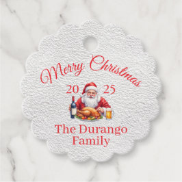 Customisable Jolly Santa Claus Christmas Scalloped Geschenkanhänger