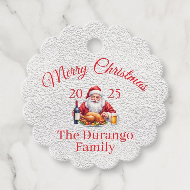 Customisable Jolly Santa Claus Christmas Scalloped Geschenkanhänger (Vorderseite)