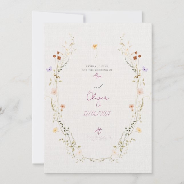 Customisable Wedding Invitation with wild Flowers Einladung (Vorderseite)