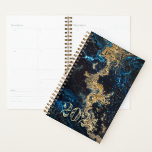 Customisé Gold Blue MARBLE Agenda Daily Weekly