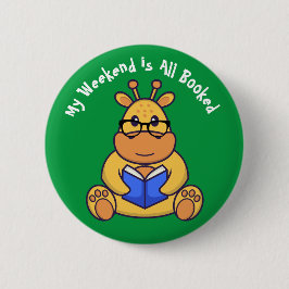 Customised Cute funny giraffe reading book  Button