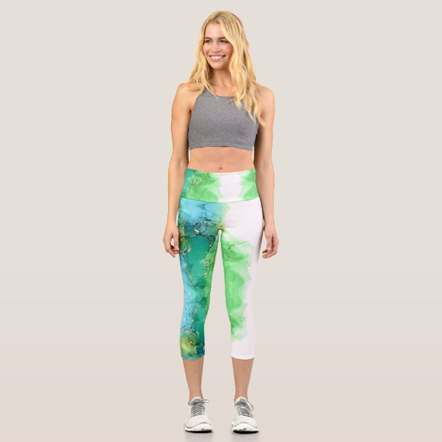 Customizable Aqua Blue Green High Waisted Capris (Vorderseite)