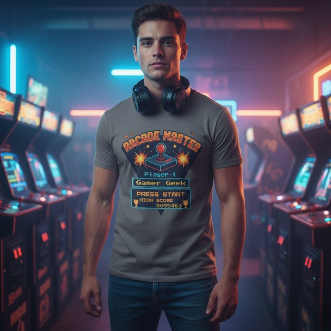Customizable Arcade Master Retro Gamer T-Shirt (Von Creator hochgeladen)