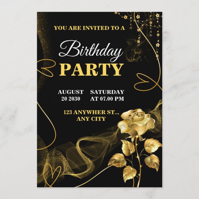 Customizable Birthday Invite elegant birthday card Einladung (Vorderseite)