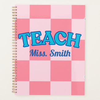 Customizable Blue and PinCheckered Teacher Planner