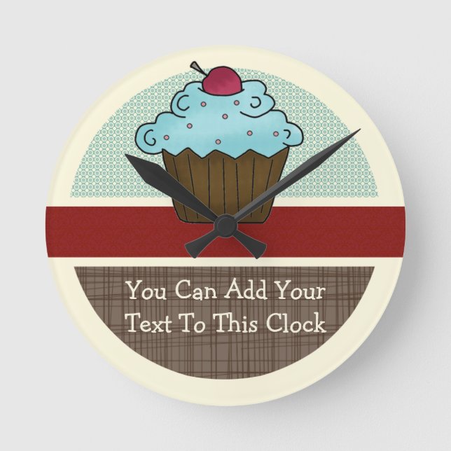 Customizable Cherry Cupcake v2 Runde Wanduhr (Vorderseite)