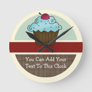 Customizable Cherry Cupcake v2 Runde Wanduhr