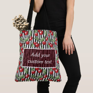 Customizable Cherry Striped Tote Bag