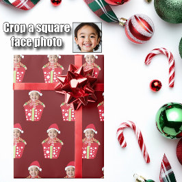 Customizable Children's Face Photo Red Christmas Geschenkpapier