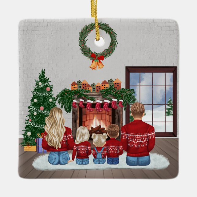 Customizable Christmas Family Portrait Gift Keramikornament (Vorderseite)