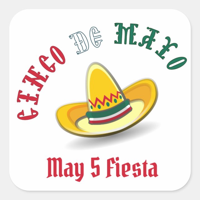 Customizable Cinco de Mayo 5 Mai Fiesta Quadratischer Aufkleber (Vorderseite)