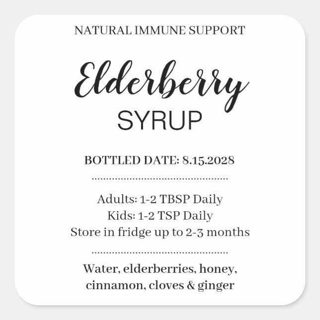 Customizable Elderberry Syrup Label ZEB_03b Quadratischer Aufkleber (Vorderseite)