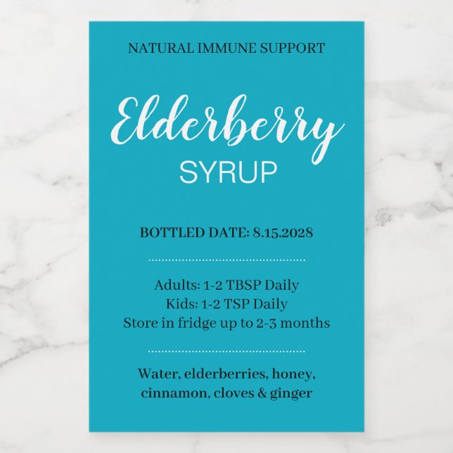 Customizable Elderberry Syrup Label ZEB_03c Weinetikett (Einzelnes Label)