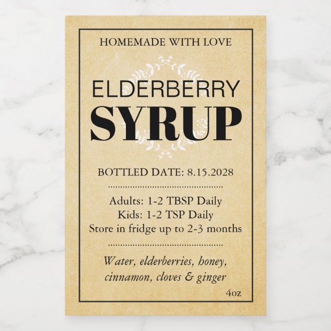 Customizable Elderberry Syrup Label ZEB_04a Weinetikett (Einzelnes Label)