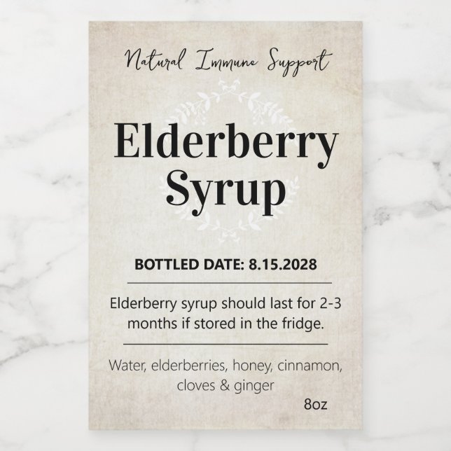 Customizable Elderberry Syrup Label ZEB_06b Weinetikett (Einzelnes Label)