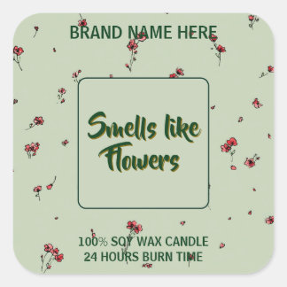 Customizable Flower Candle Label Editable Text Quadratischer Aufkleber