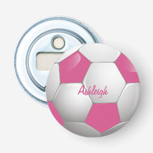 Customizable Football Soccer Ball Pink and White Flaschenöffner