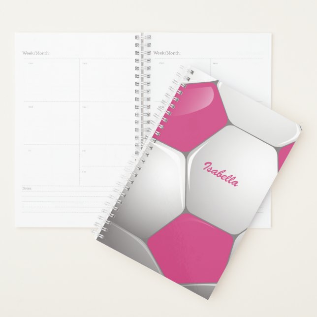 Customizable Football Soccer Ball Pink and White Planer (Anzeige)