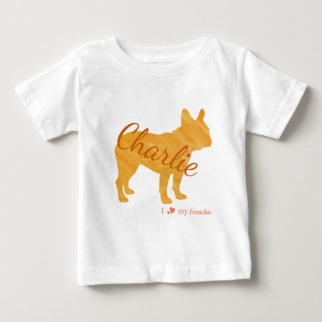 Customizable French Bulldog Pastel Orange Frenchie Baby T-shirt (Vorderseite)