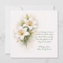 Customizable Funeral White Lily Thank You Card Dankeskarte