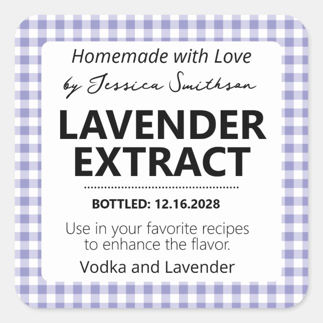 Customizable Gingham Extract Label Quadratischer Aufkleber (Vorderseite)