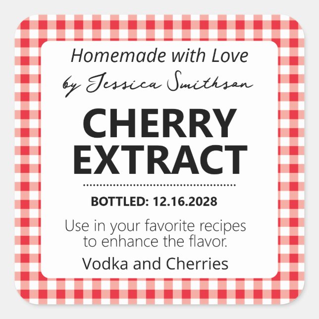 Customizable Gingham Extract Label - Red Quadratischer Aufkleber (Vorderseite)