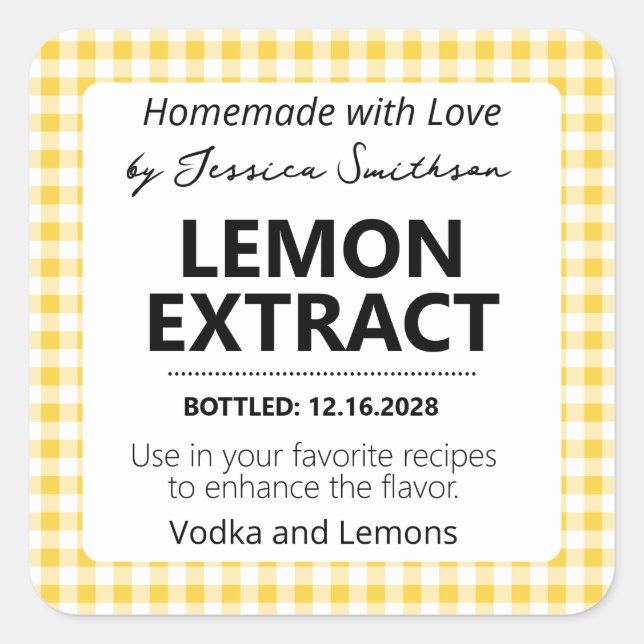 Customizable Gingham Extract Label - Yellow Quadratischer Aufkleber (Vorderseite)