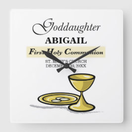 Customizable, Goddaughter First Communion Chalice Quadratische Wanduhr